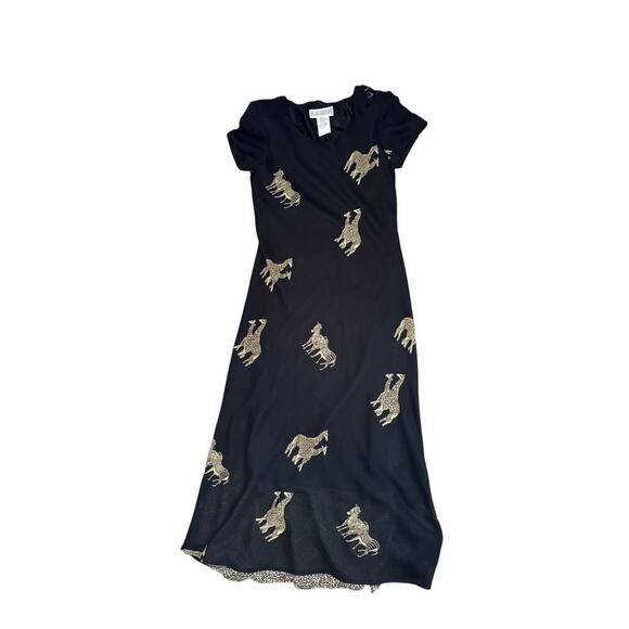 Jessica Howard Dresses & Skirts - Jessica Howard Long Black Midi Dress with Giraffe Print Size 8